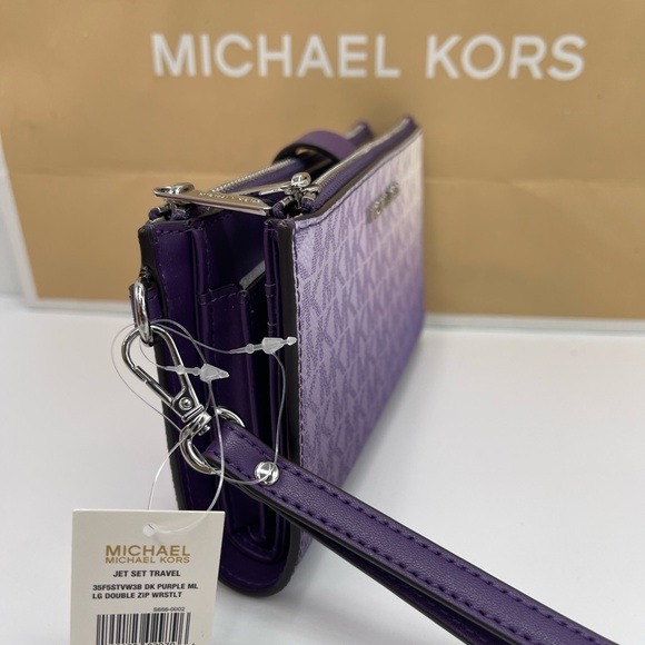 MICHAEL KORS Jet Set Large Ombré Signature Logo Double Zip Wristlet Phone Holder - Picture 9 of 16
